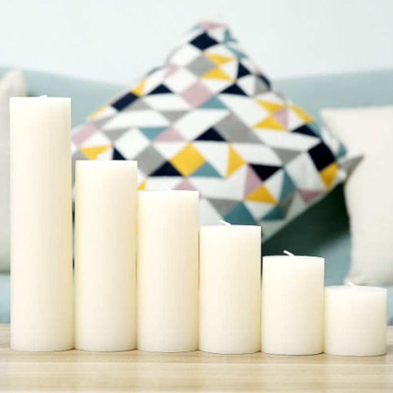 Candle supplier wholesale hot selling white pillar candles personalize label with different sizes and shapes